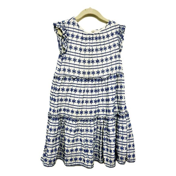 Crewcuts Embroidered Eyelet Tiered Dress in BLUE/WHITE - Size 7 Girls - Picture 1 of 3